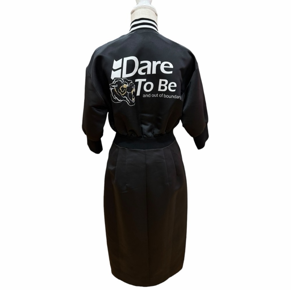 MO&Co. NWT Black Varsity Midi Dress Tiger Graphic Dare To Be Zip Front Size M - Picture 7 of 14